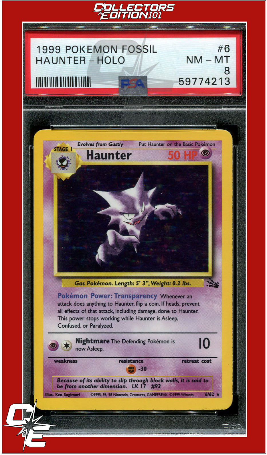 Fossil 6 Haunter Holo PSA 8