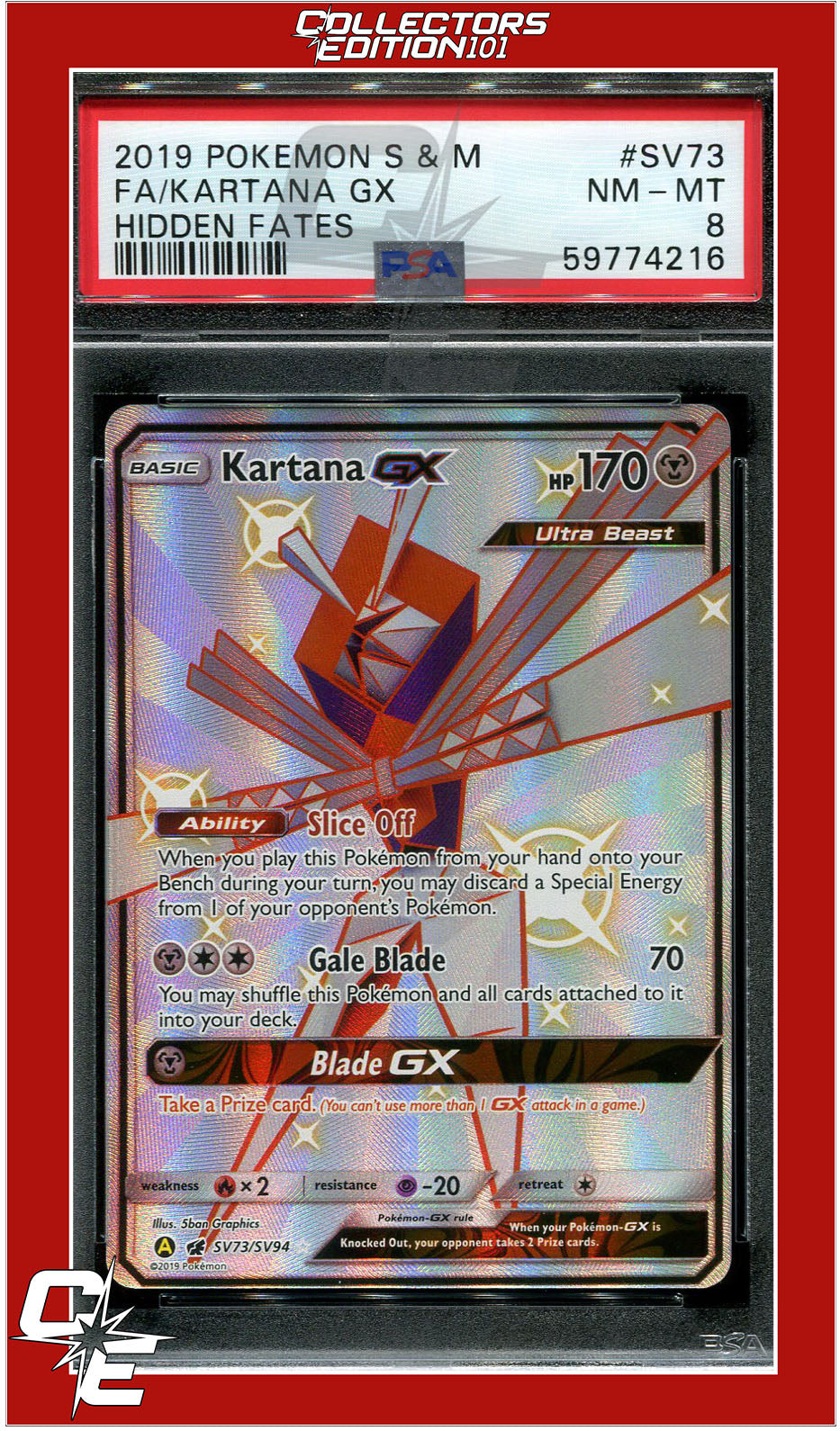 Hidden Fates SV73 Full Art Kartana GX PSA 8