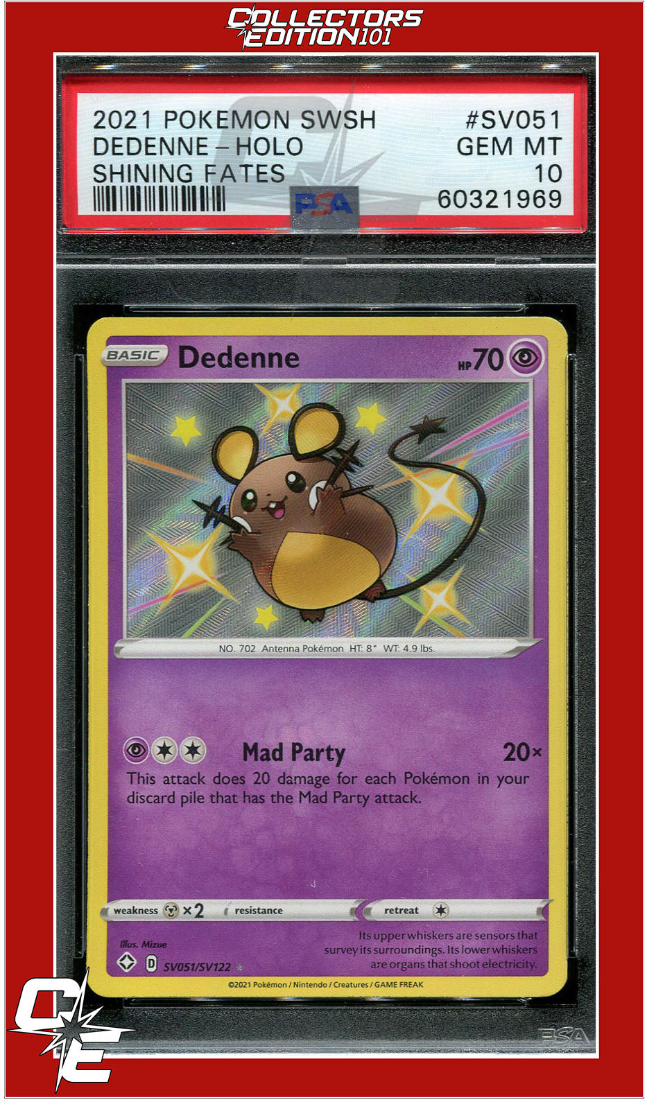 Shining Fates SV051 Dedenne Holo PSA 10