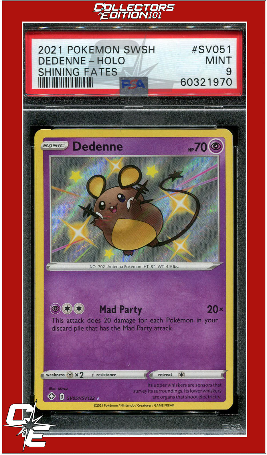 Shining Fates SV051 Dedenne Holo PSA 9