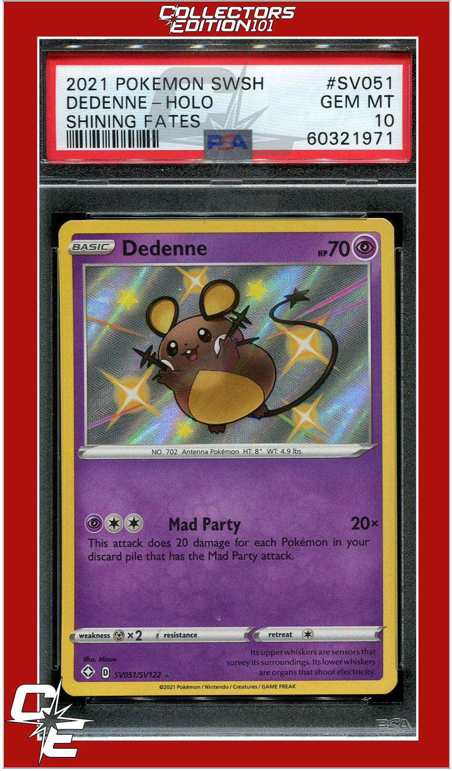 Shining Fates SV051 Dedenne Holo PSA 10