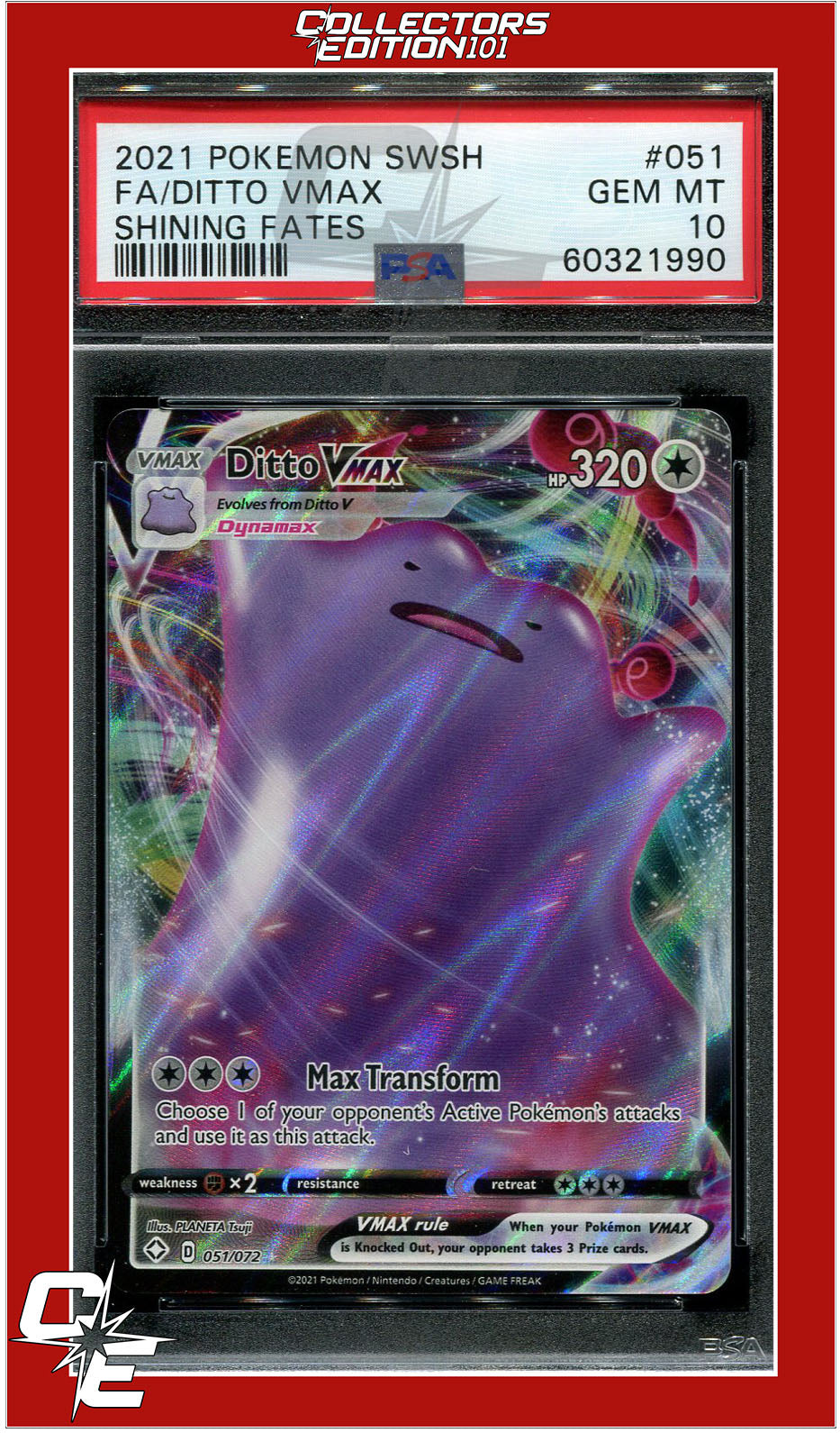 Shining Fates 051 Full Art Ditto Vmax PSA 10