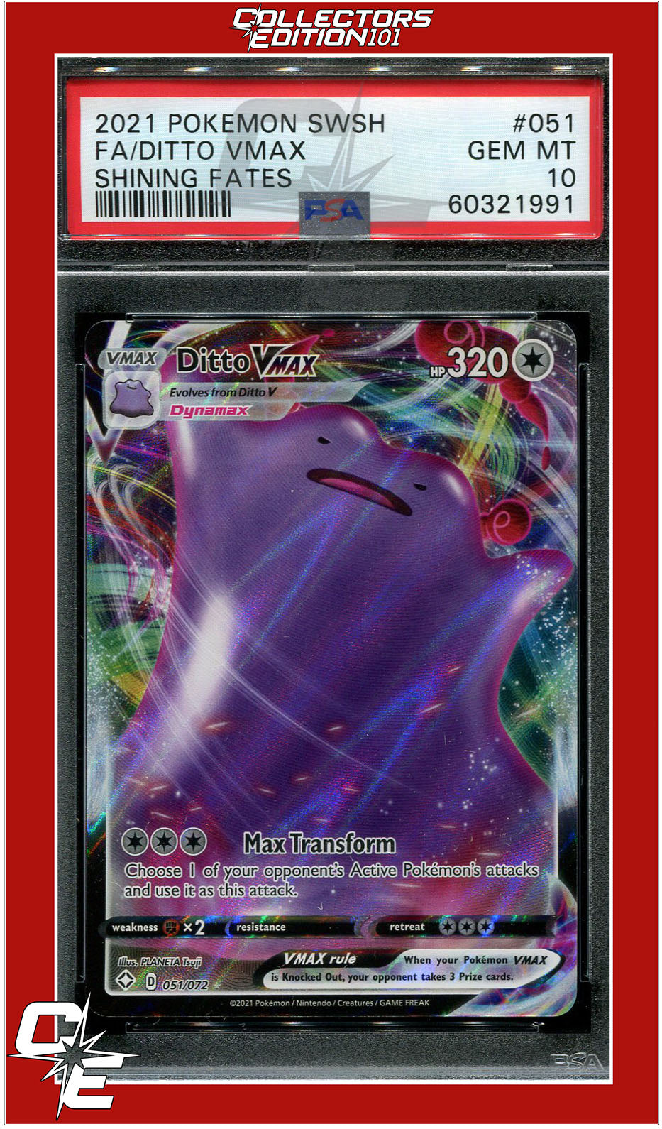 Shining Fates 051 Full Art Ditto Vmax PSA 10