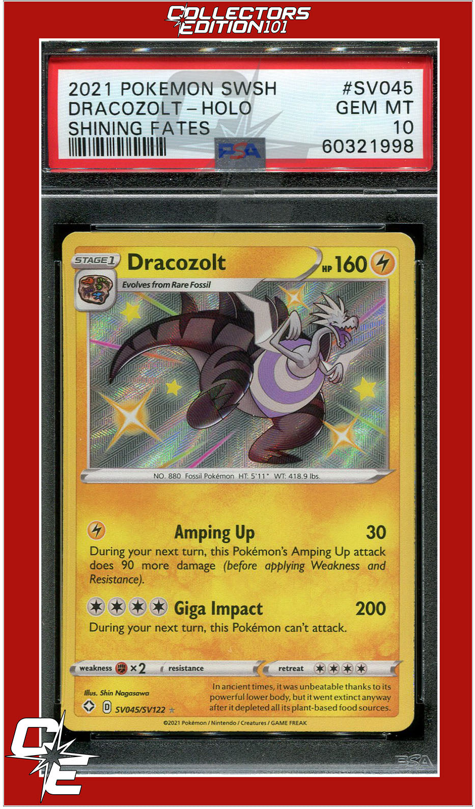 Shining Fates SV045 Dracozolt Holo PSA 10