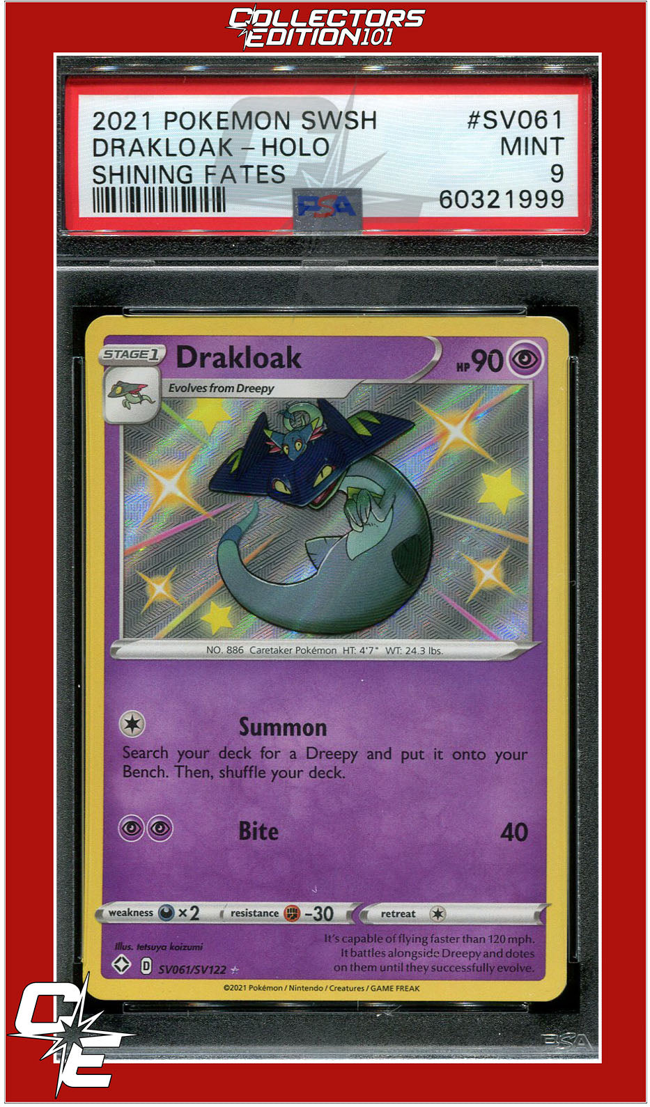 Shining Fates SV061 Drakloak Holo PSA 9