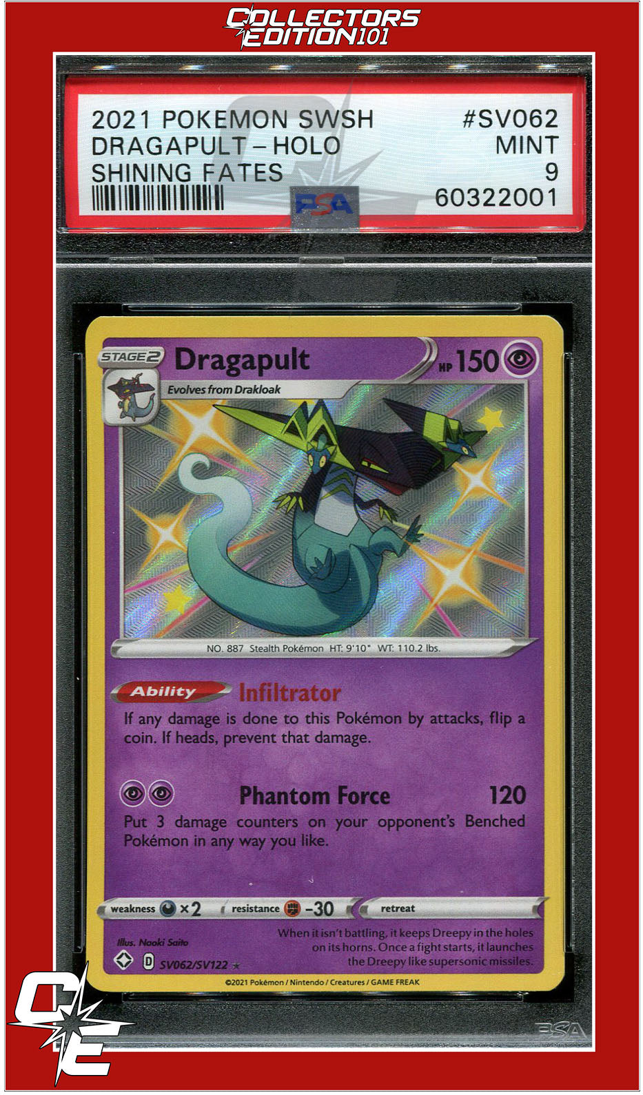 Shining Fates SV062 Dragapult Holo PSA 9