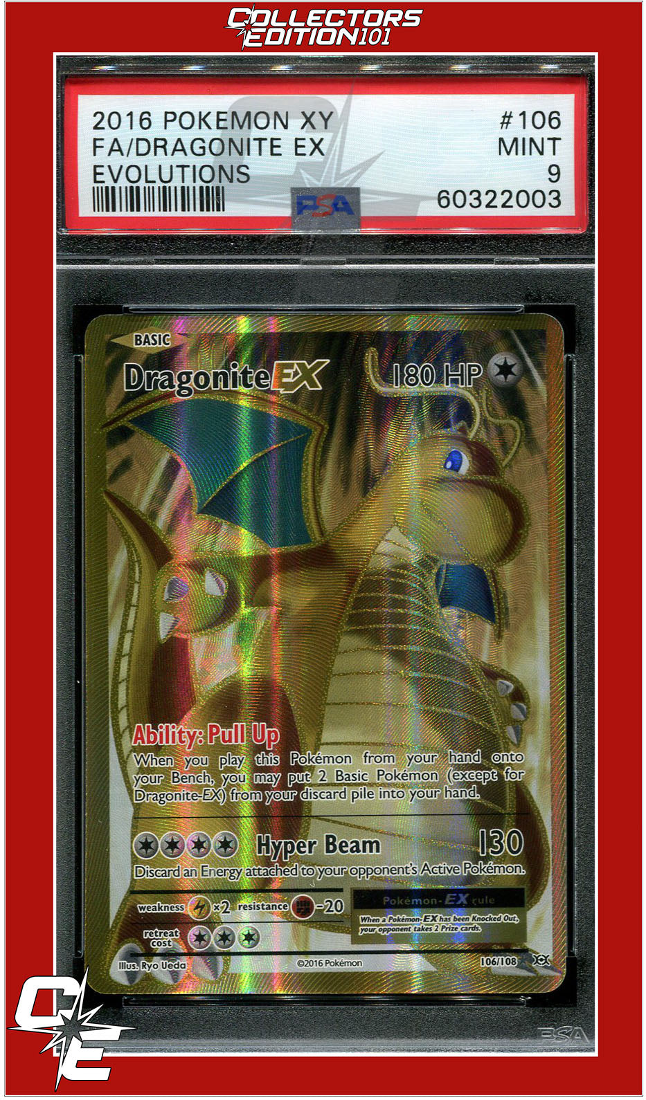 Evolutions 106 Full Art Dragonite EX PSA 9
