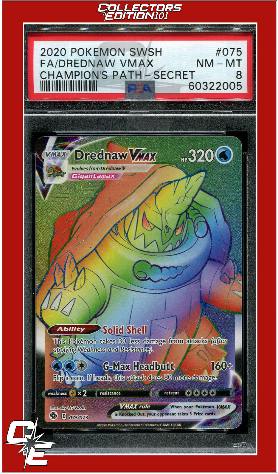 Champion's Path 075 Full Art Drednaw Vmax Secret PSA 8