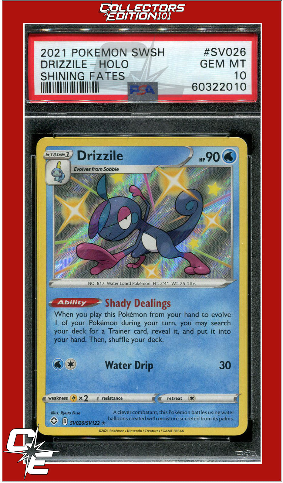 Shining Fates SV026 Drizzile Holo PSA 10