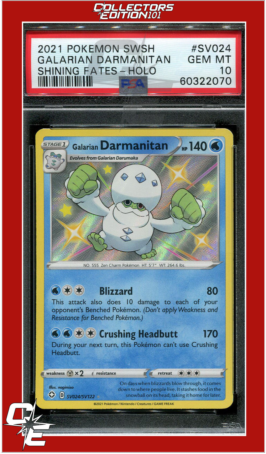 Shining Fates SV024 Galarian Darmanitan Holo PSA 10