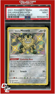 Shining Fates SV086 Galarian Meowth Holo PSA 9