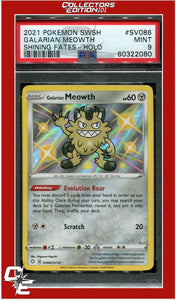 Shining Fates SV086 Galarian Meowth Holo PSA 9