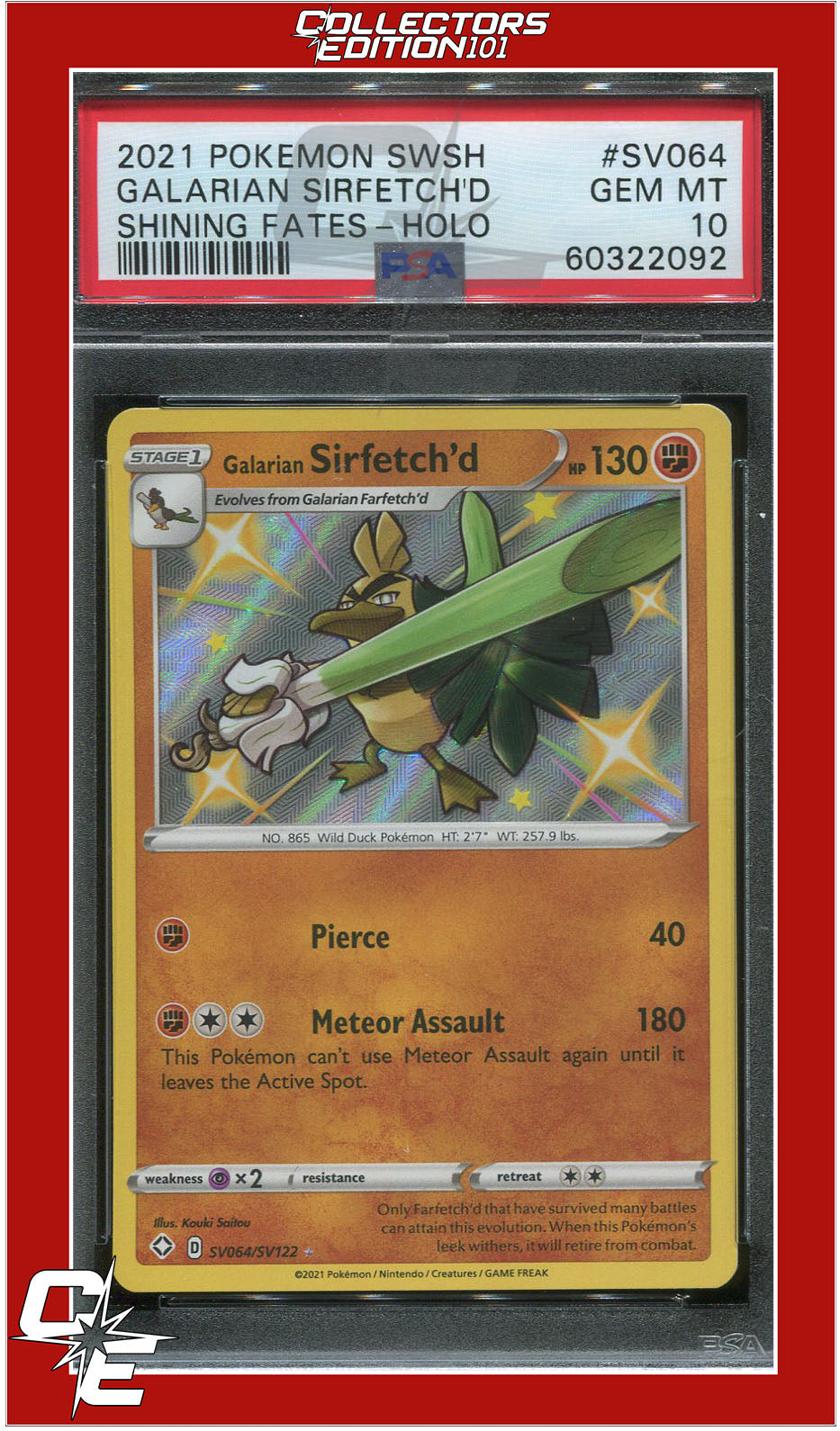 Shining Fates SV064 Galarian Sirfetch'd Holo PSA 10