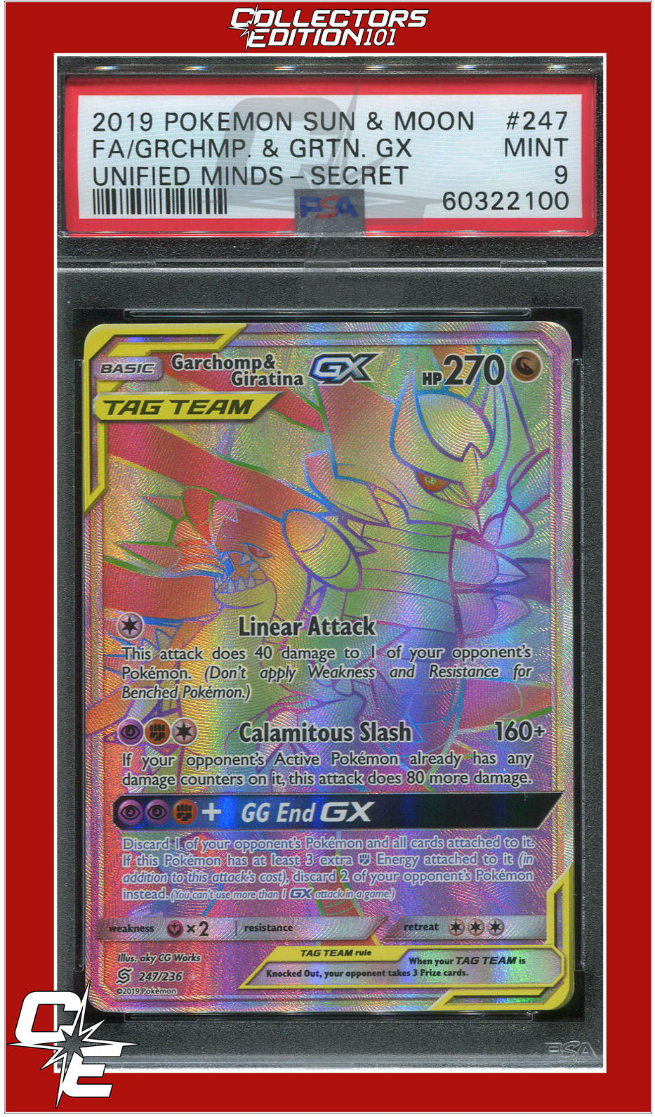 Unified Minds 247 Full Art Garchomp & Giratina GX Secret PSA 9