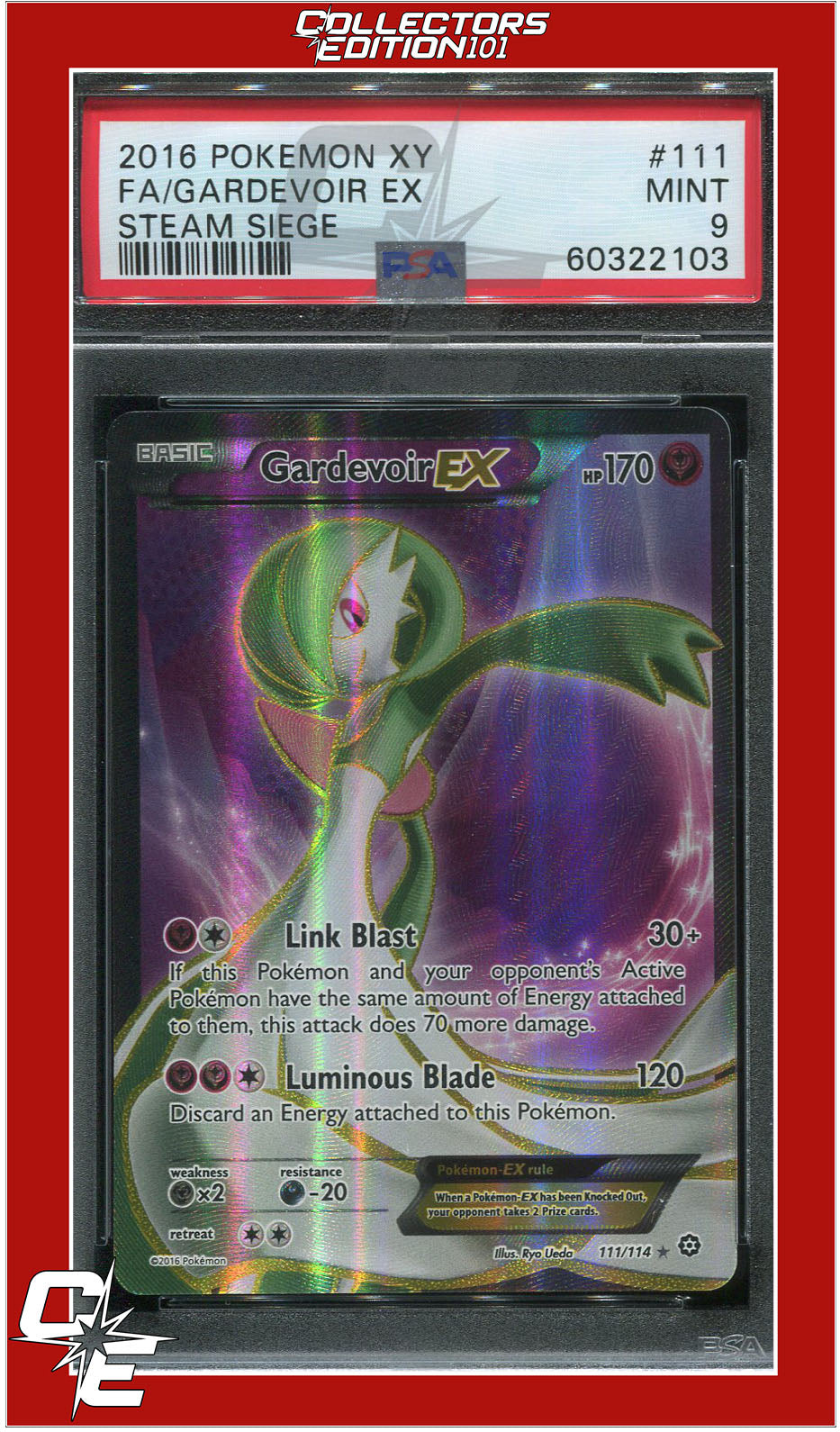 Steam Siege 111 Full Art Gardevoir EX PSA 9