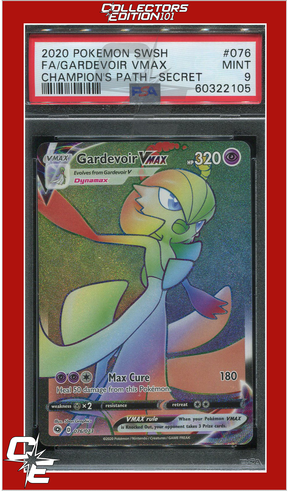 Champion's Path 076 Full Art Gardevoir Vmax Secret PSA 9