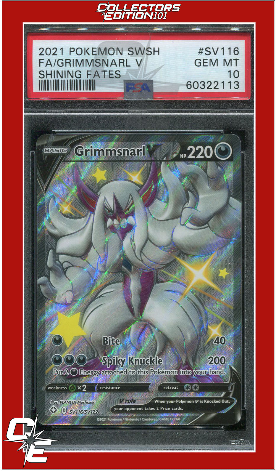 Shining Fates SV116 Full Art Grimmsnarl V PSA 10