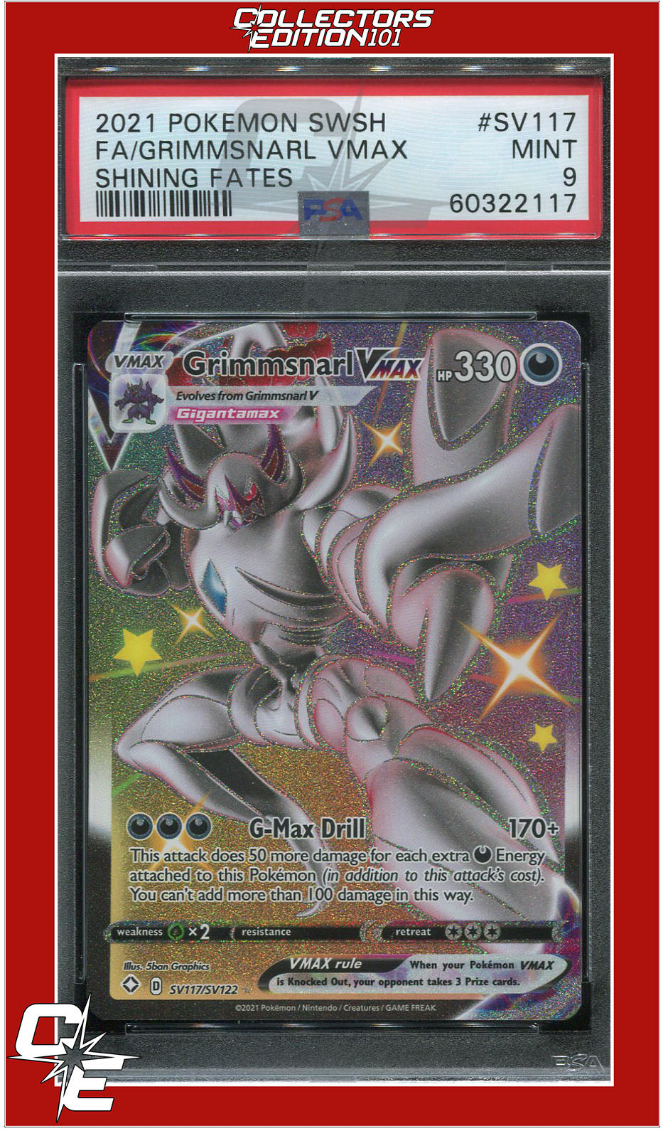 Shining Fates SV117 Full Art Grimmsnarl Vmax PSA 9