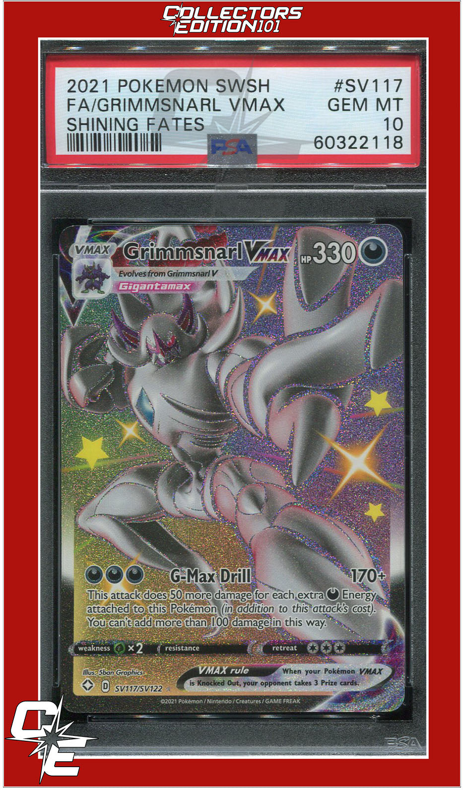 Shining Fates SV117 Full Art Grimmsnarl Vmax PSA 10