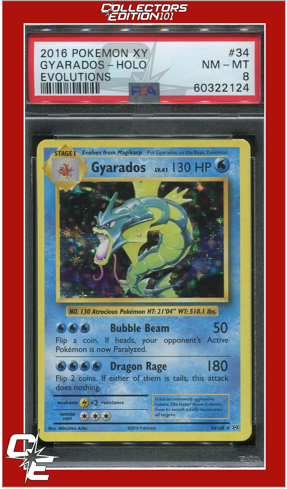 Evolutions 34 Gyarados Holo PSA 8