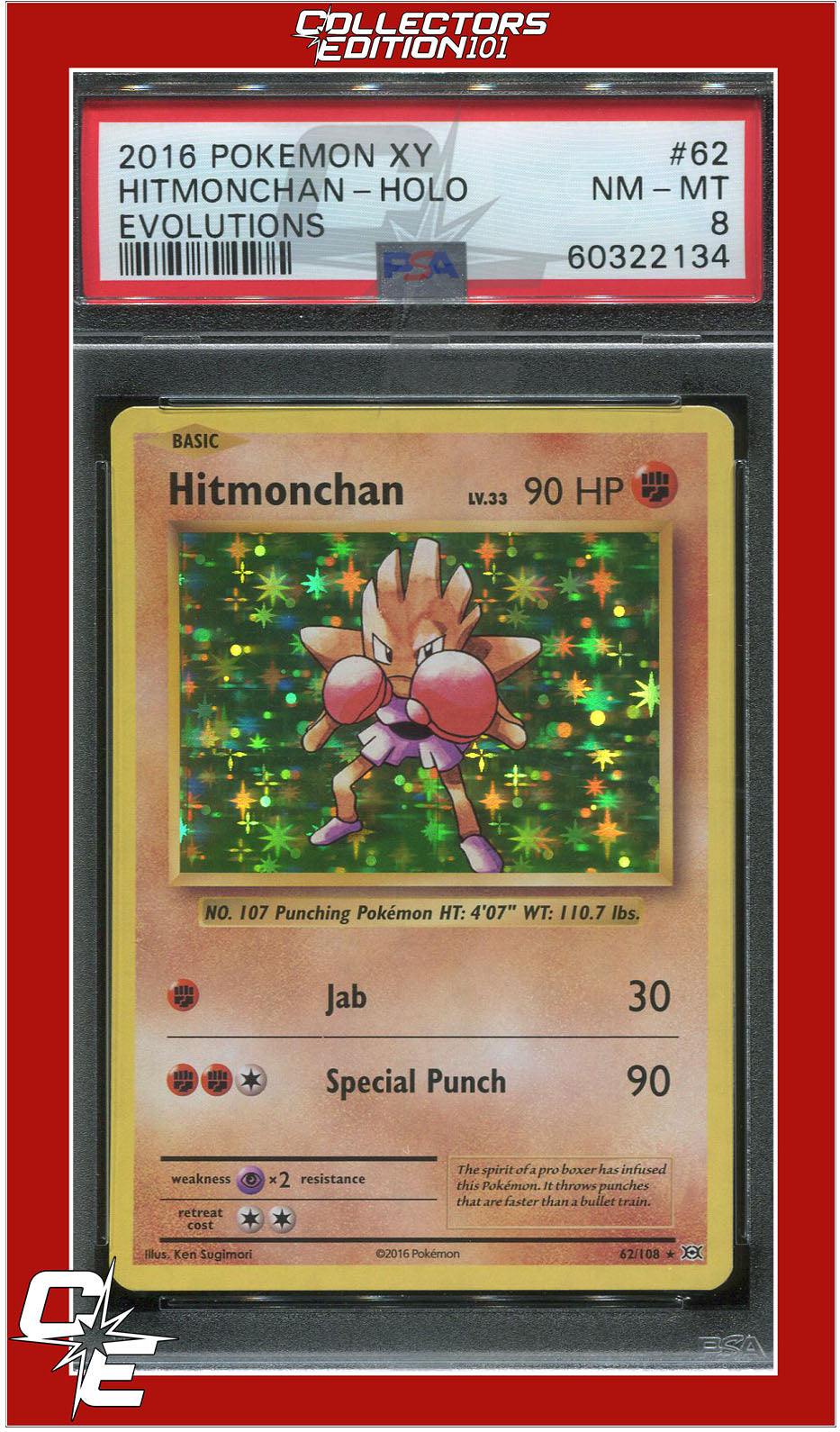 Evolutions 62 Hitmonchan Holo PSA 8