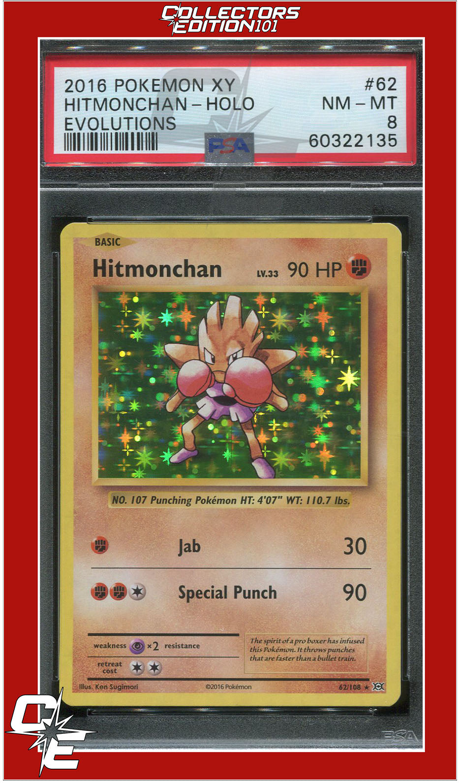 Evolutions 62 Hitmonchan Holo PSA 8