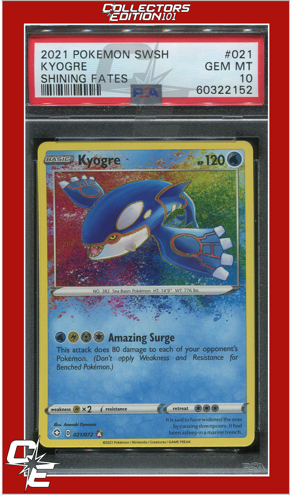 Shining Fates 021 Kyogre PSA 10