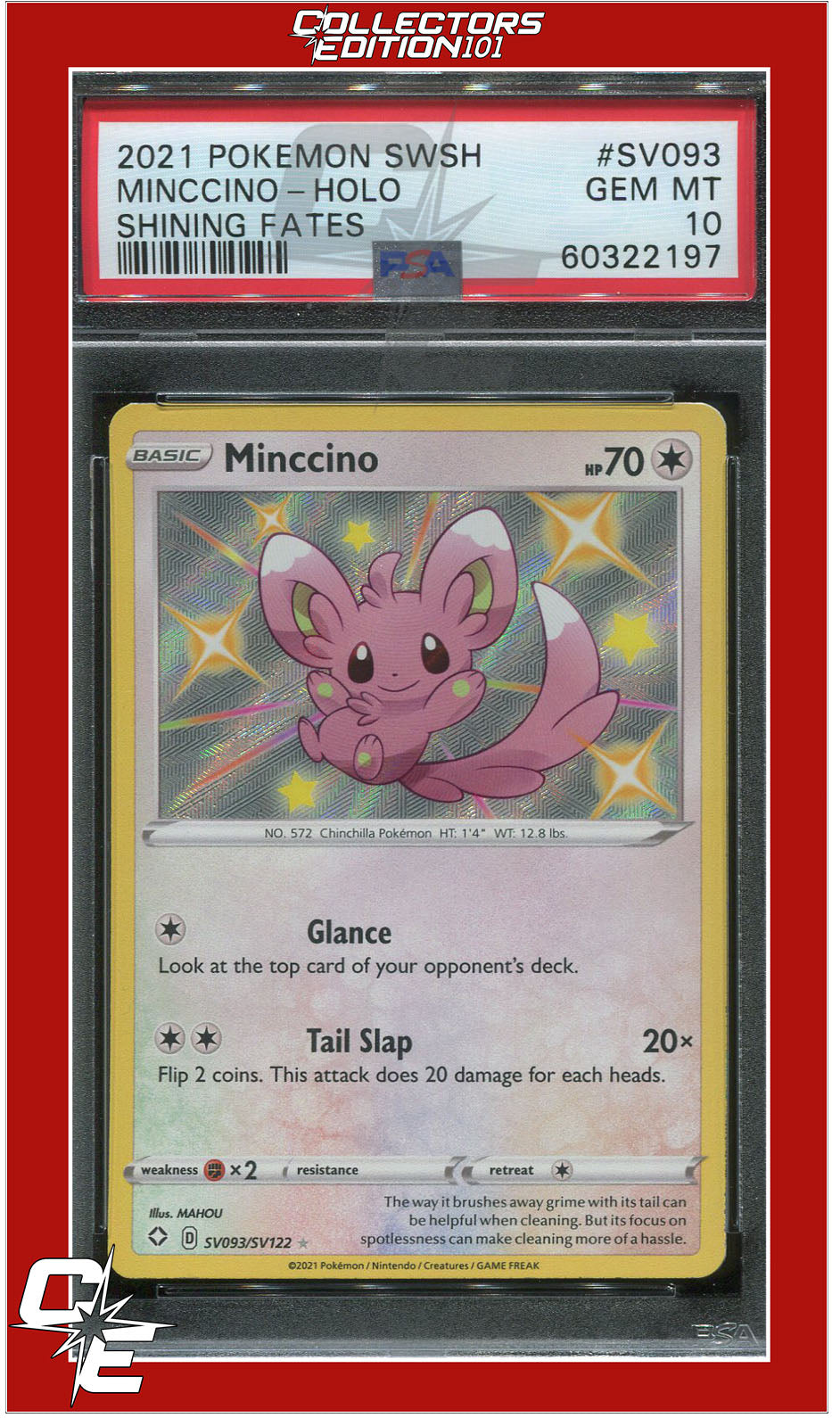 Shining Fates SV093 Minccino Holo PSA 10