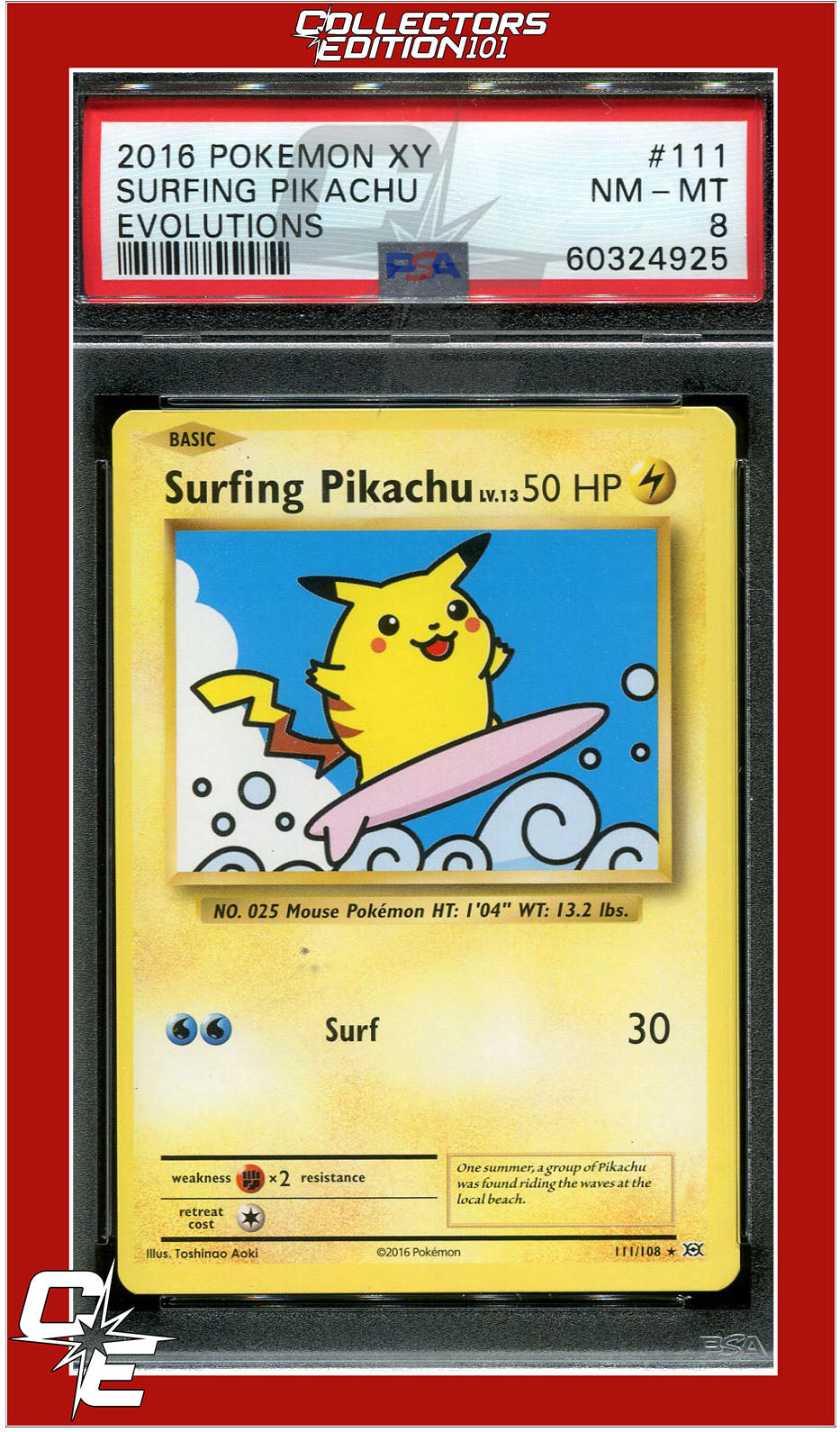 Evolutions 111 Surfing Pikachu PSA 8