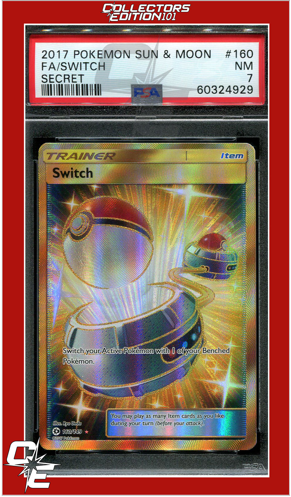 Sun & Moon 160 Full Art Switch Secret PSA 7