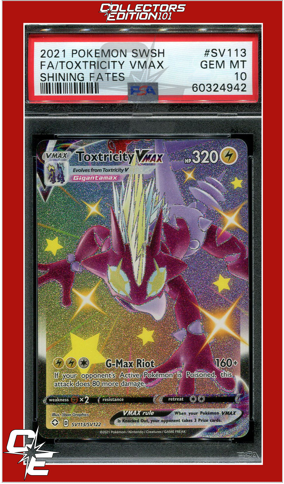 Shining Fates SV113 Full Art Toxtricity Vmax PSA 10