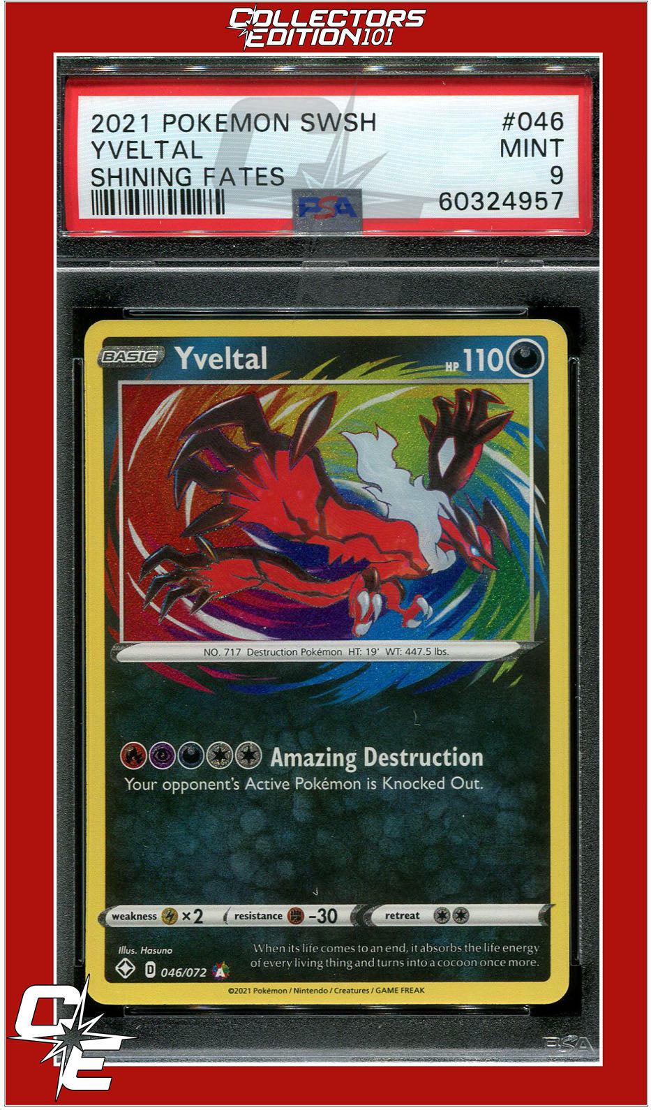 Shining Fates 046 Yveltal Amazing Rare PSA 9