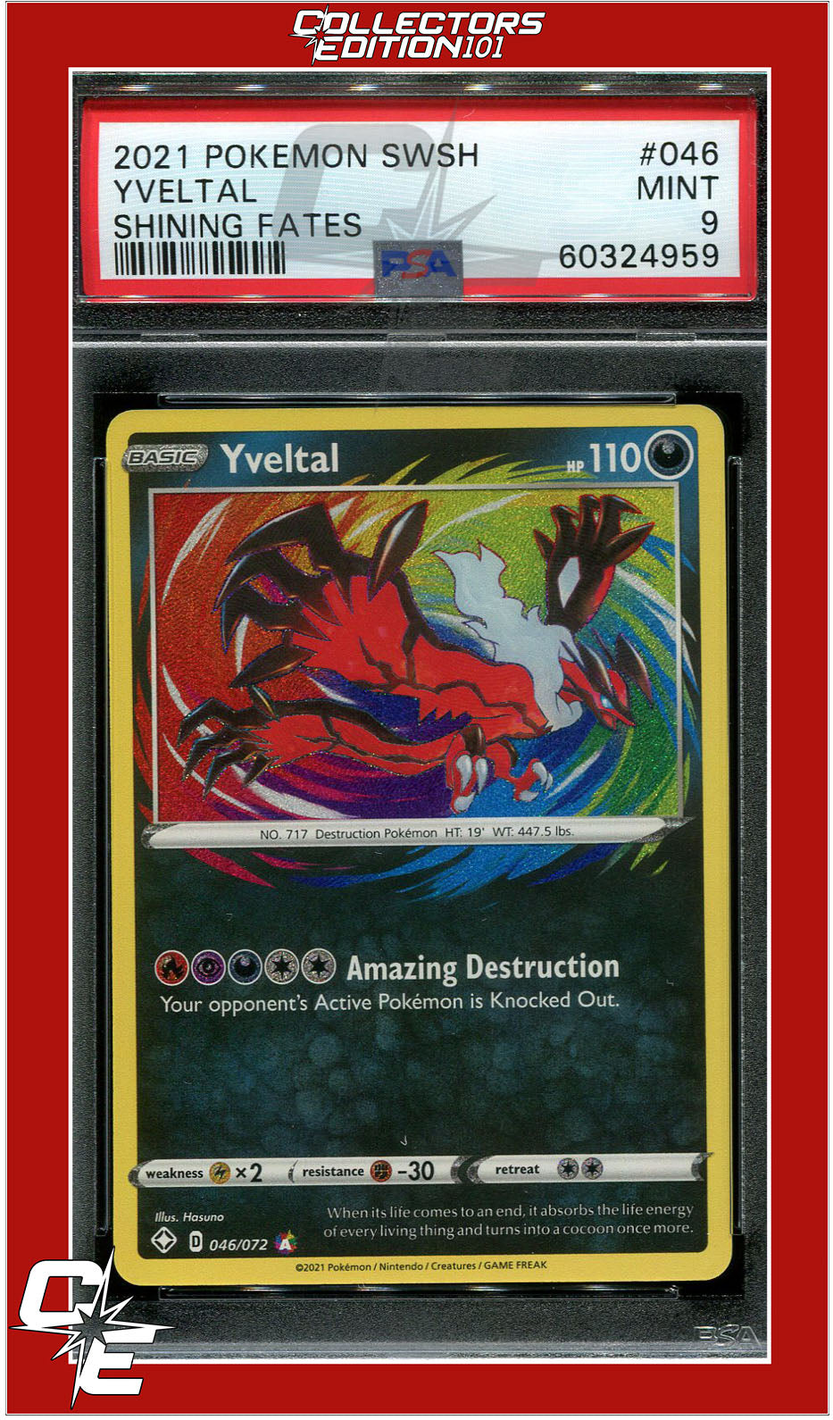 Shining Fates 046 Yveltal Amazing Rare PSA 9