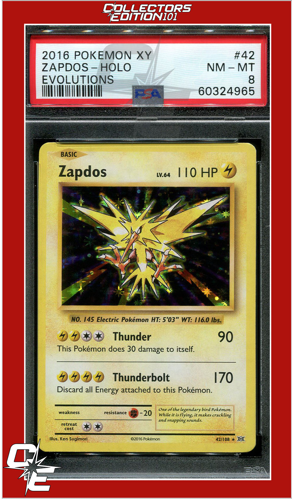 Evolutions 42 Zapdos Holo PSA 8