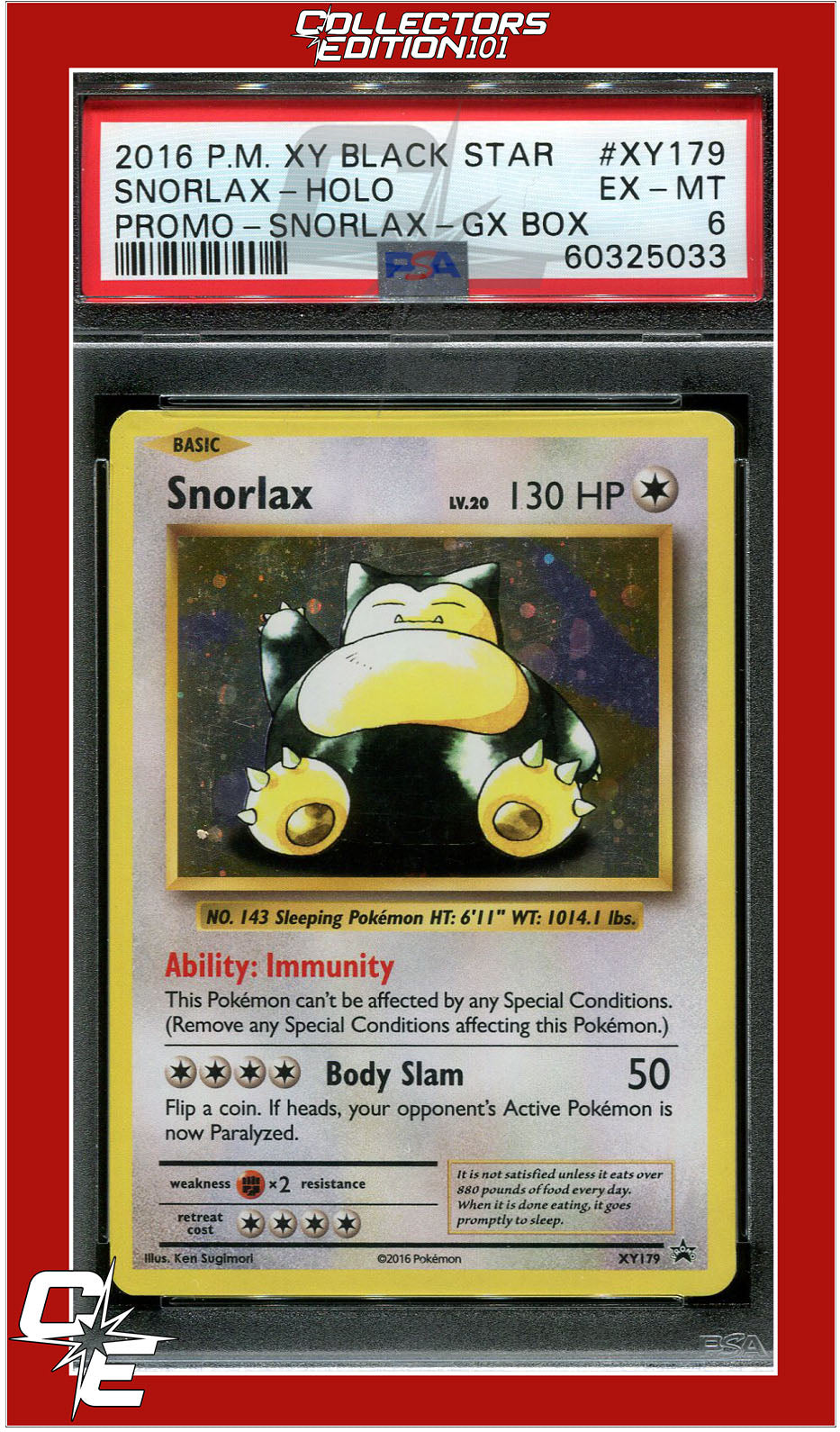 XY Black Star Promo XY179 Snorlax Holo PSA 6