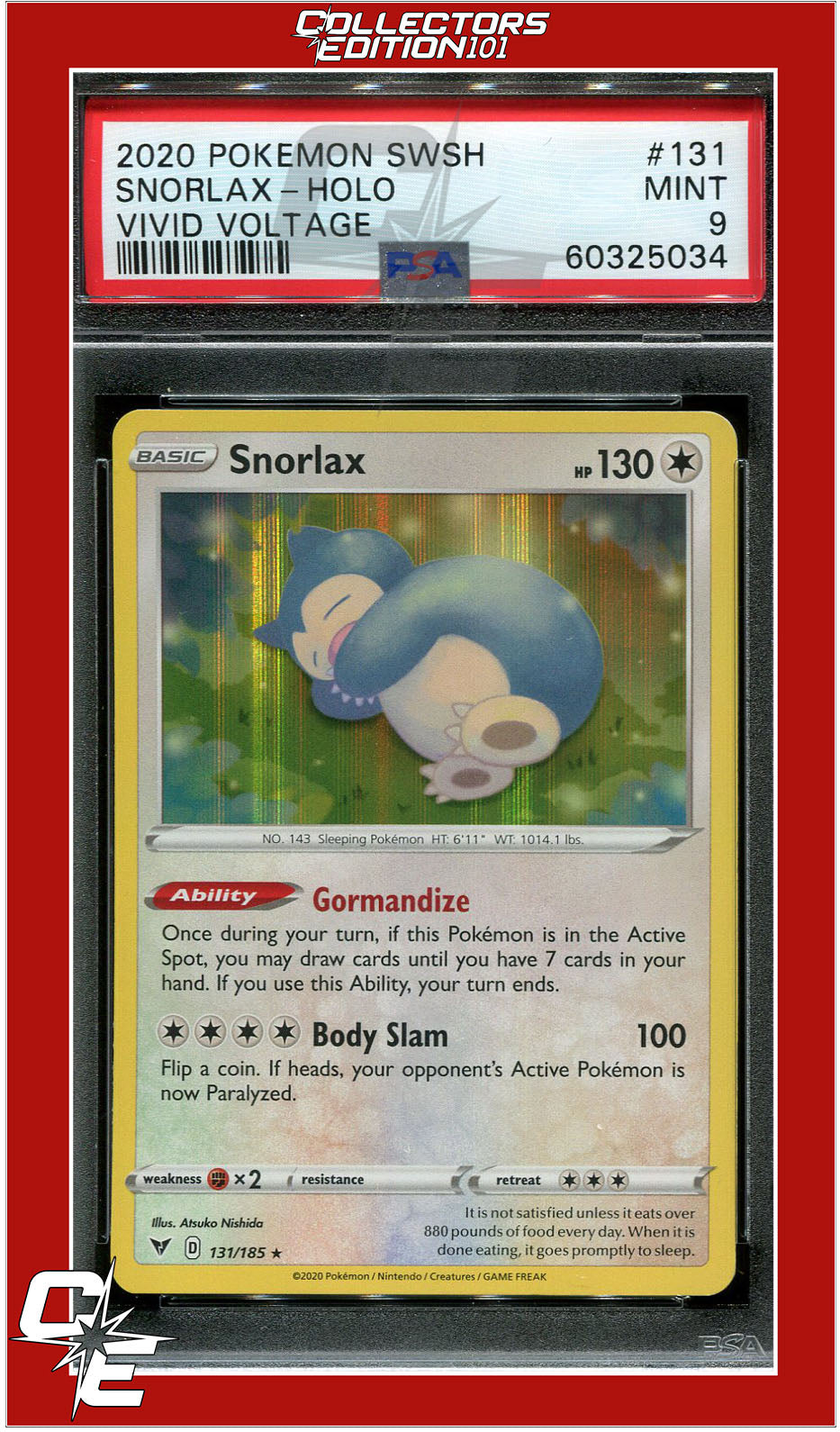 Vivid Voltage 131 Snorlax Holo PSA 9