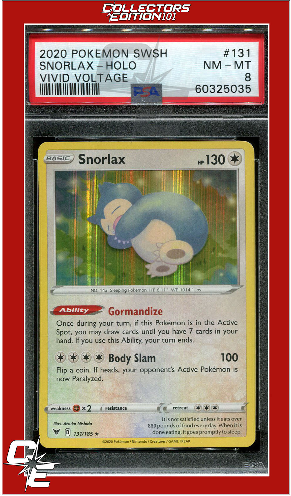 Vivid Voltage 131 Snorlax Holo PSA 8