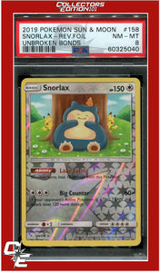 Unbroken Bonds 158 Snorlax Reverse Foil PSA 8