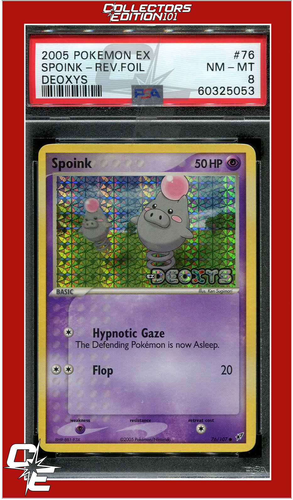 EX Deoxys 76 Spoink Reverse Foil PSA 8