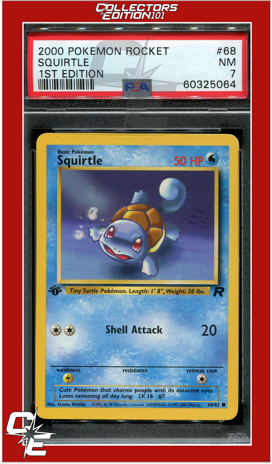 Team Rocket 68 Squirtle 1st Edition PSA 7