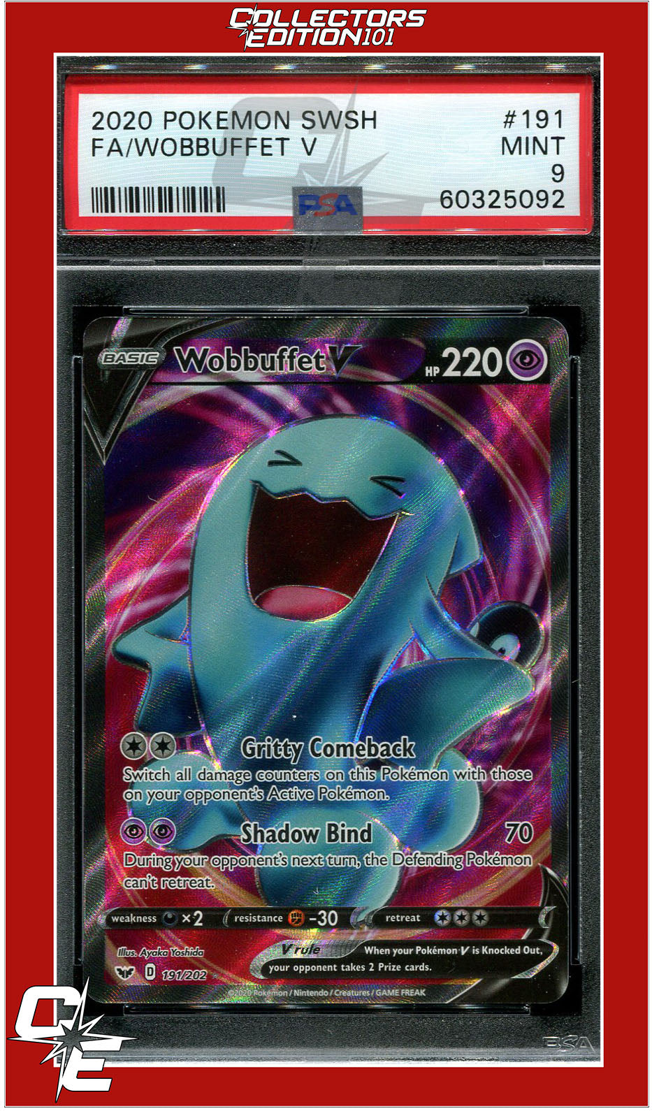 Sword & Shield 191 Full Art Wobbuffet V PSA 9