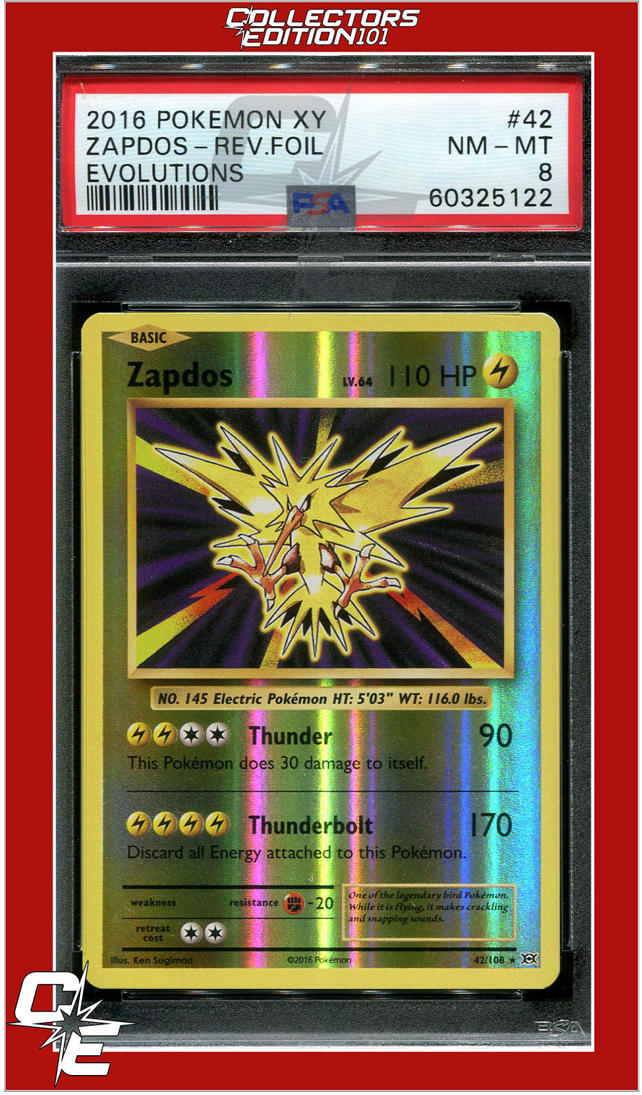 Evolutions 42 Zapdos Reverse Foil PSA 8