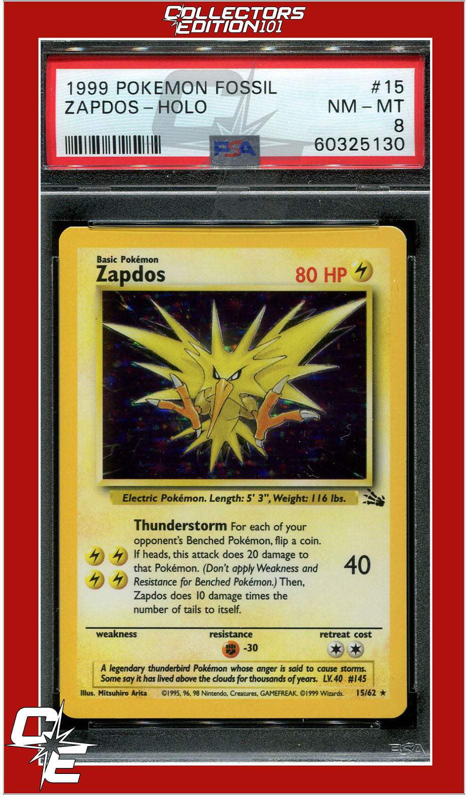 Fossil 15 Zapdos Holo PSA 8