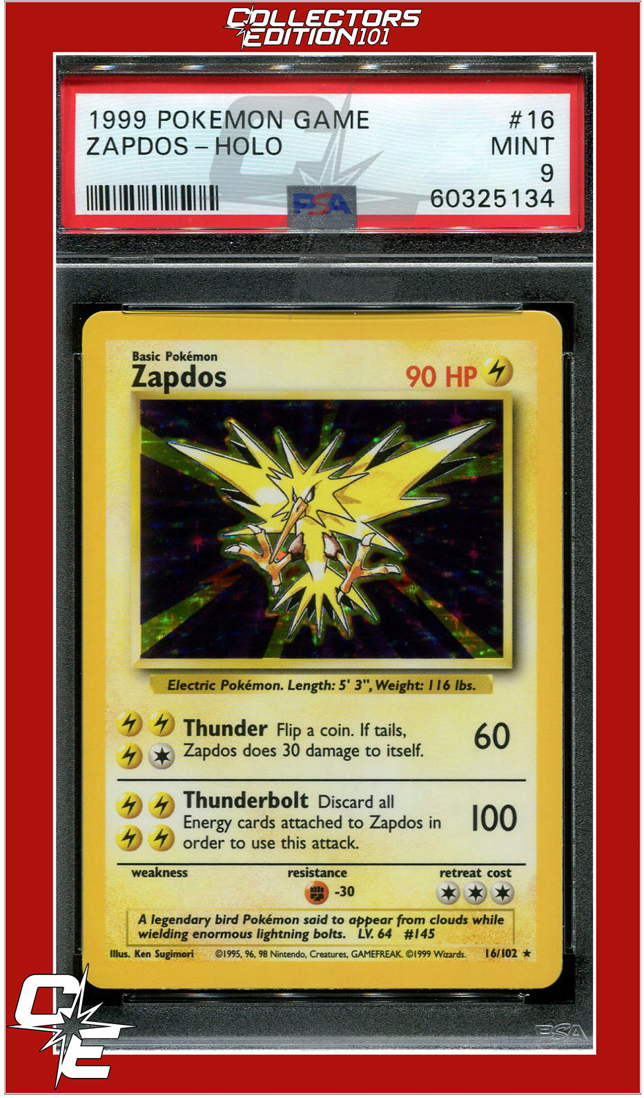 Base Set 16 Zapdos Holo PSA 9