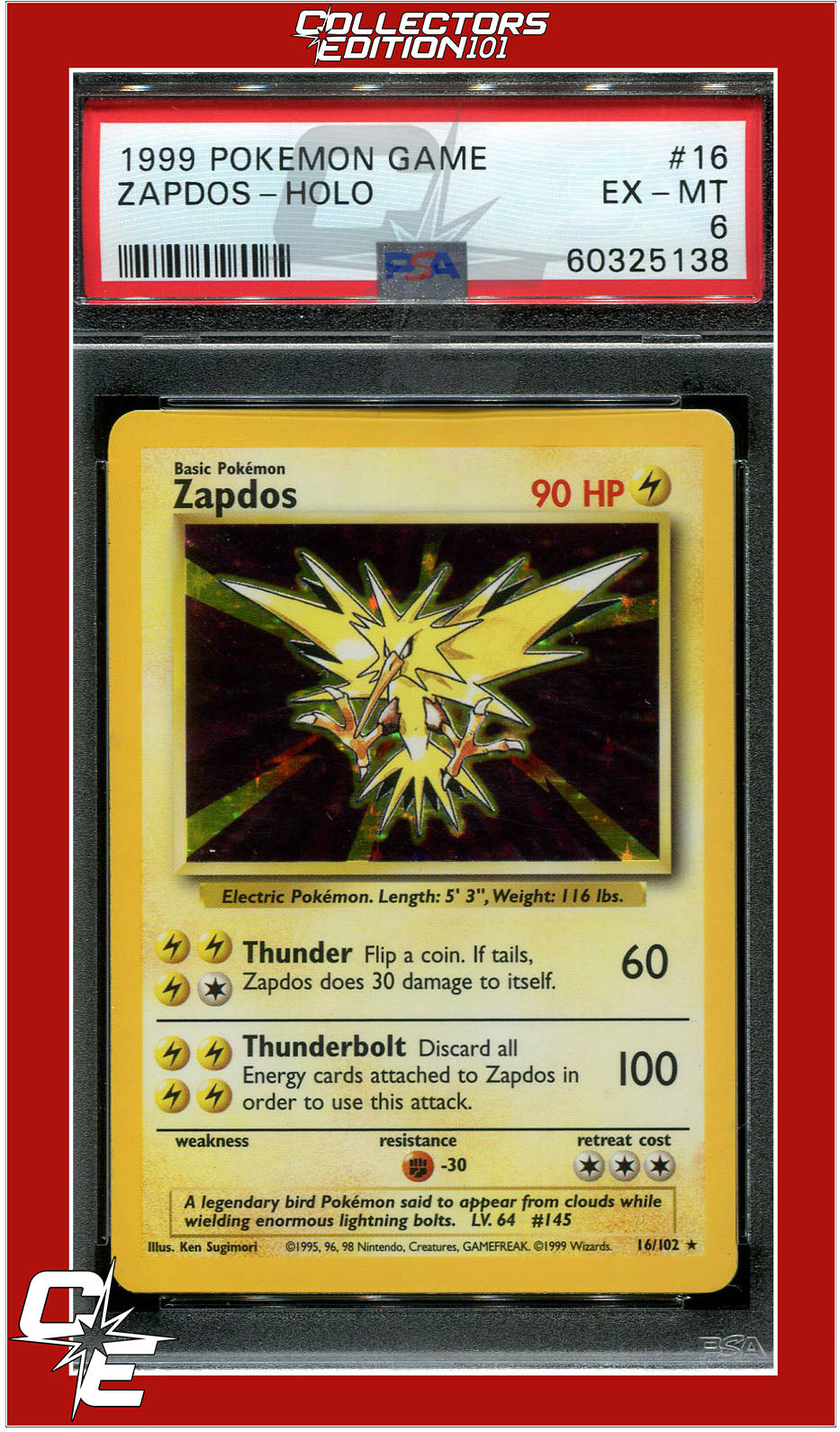 Base Set 16 Zapdos Holo PSA 6