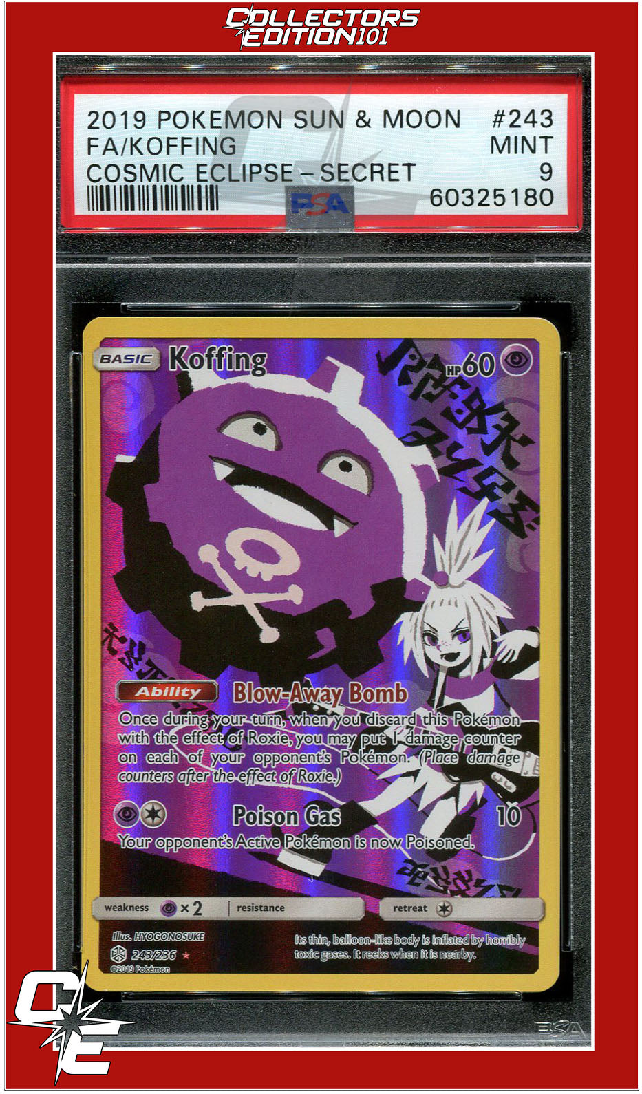 Cosmic Eclipse 243 Full Art Koffing Secret PSA 9