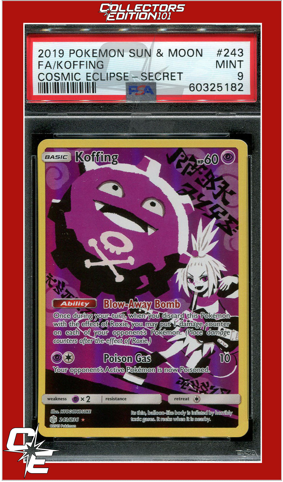 Cosmic Eclipse 243 Full Art Koffing Secret PSA 9