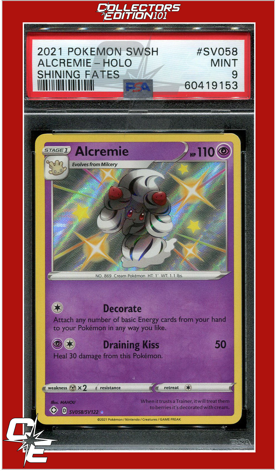 Shining Fates SV058 Alcremie Holo PSA 9