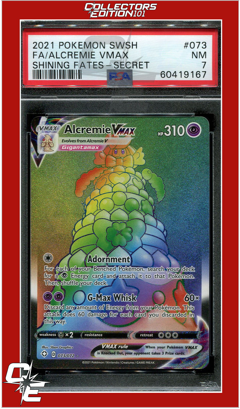 Shining Fates 073 Full Art Alcremie VMAX Secret PSA 7 | Collectors Edition  101