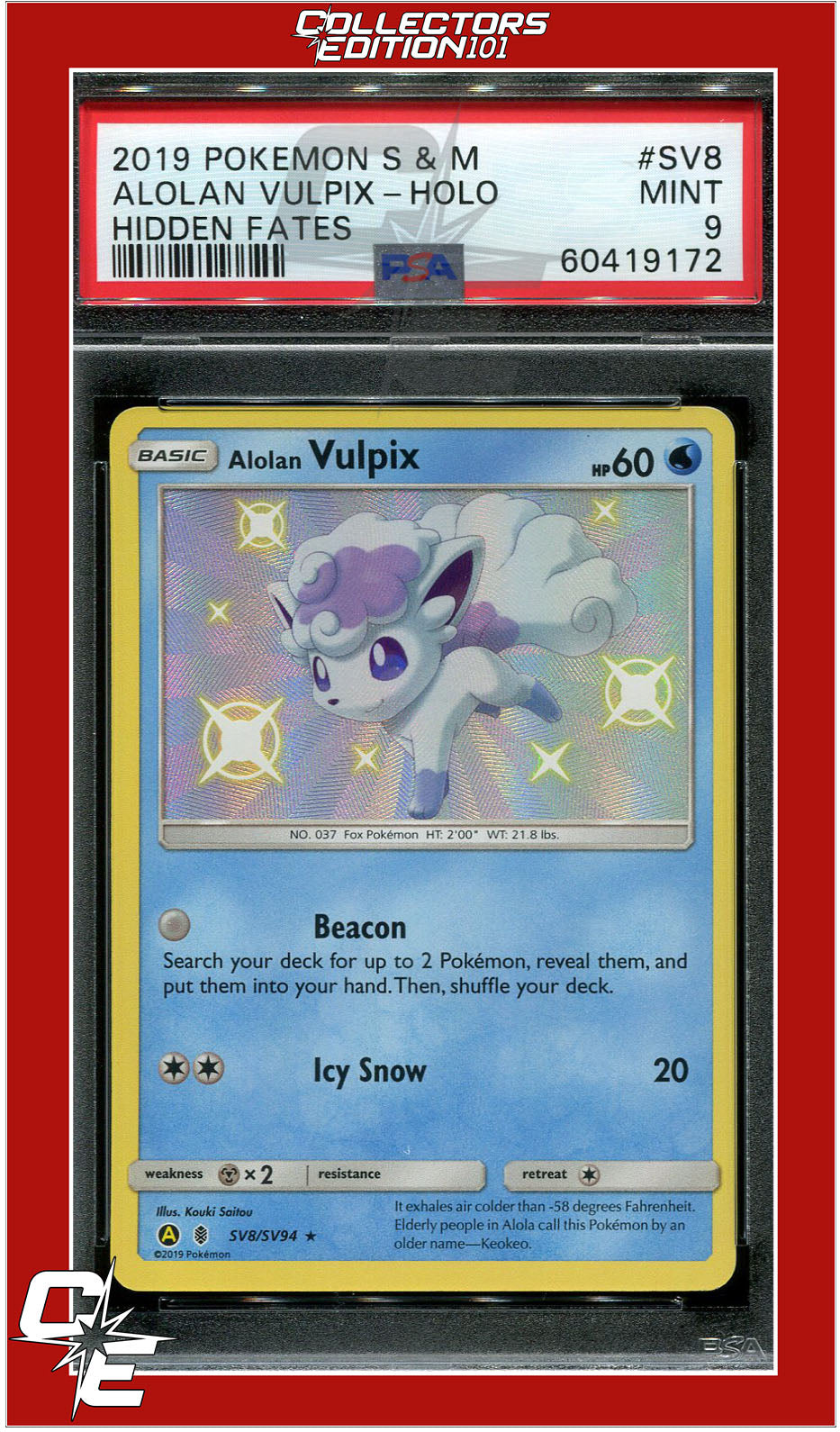 Hidden Fates SV8 Alolan Vulpix Holo PSA 9